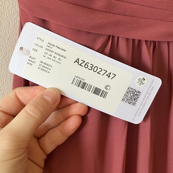 NWT Azazie Pierrette V-Neck Dress Desert Rose A4 - Picture 16 of 16